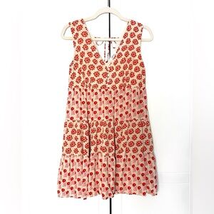 Japna Deep V Swing Floral Mini Dress | Size M | Red & Off-White
